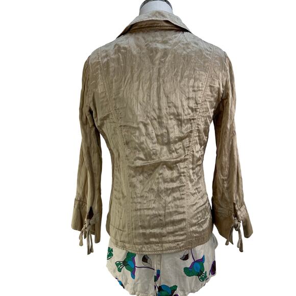 Javier Simorra Silk Jacket Tan Neutral Long Sleeves Ruffles - Picture 8 of 8